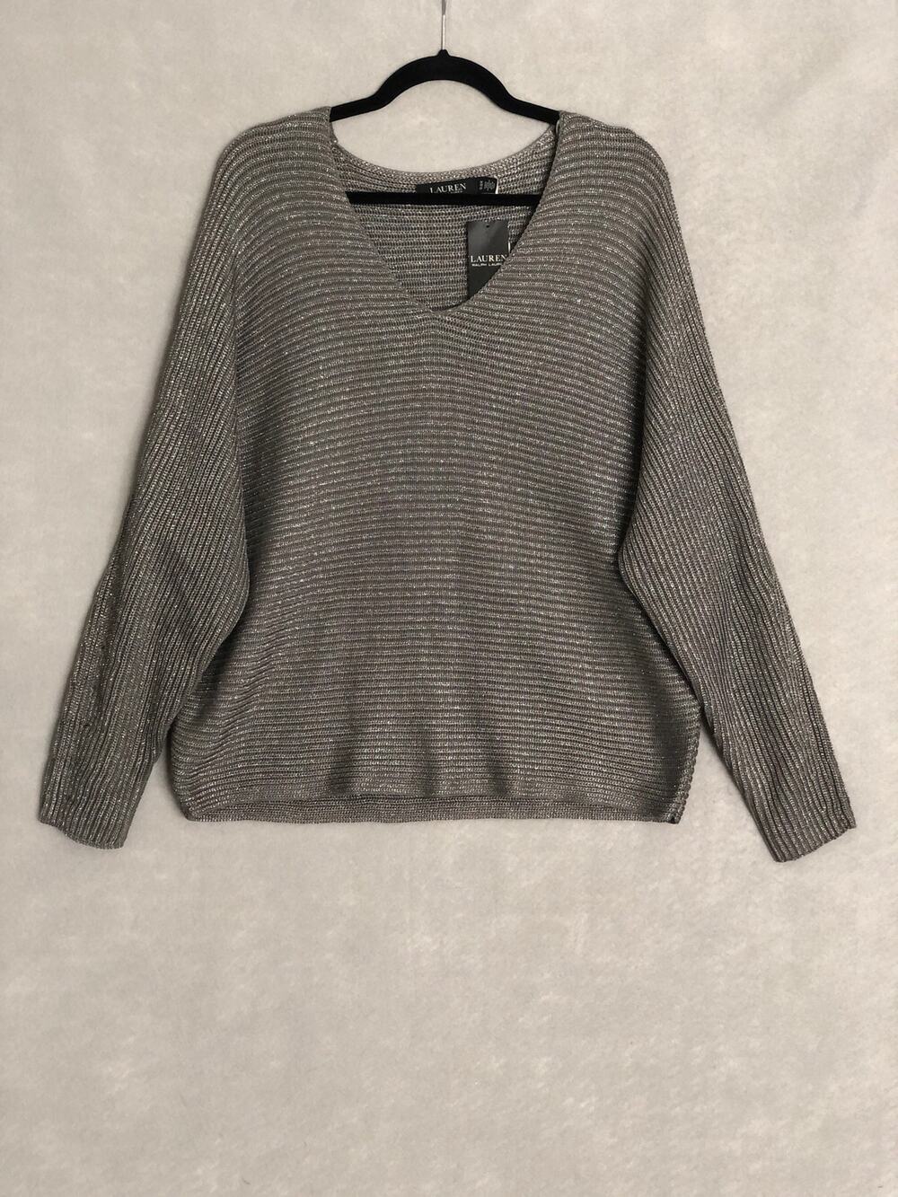 Lauren Ralph Lauren Metallic Sweater Dolman Sleeve in Pewter Women's 1X NEW